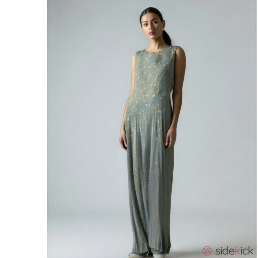 Vintage Sleeveless Sundress M Oversize Asymmetric Maxi Ruffle Hem Happy Fish